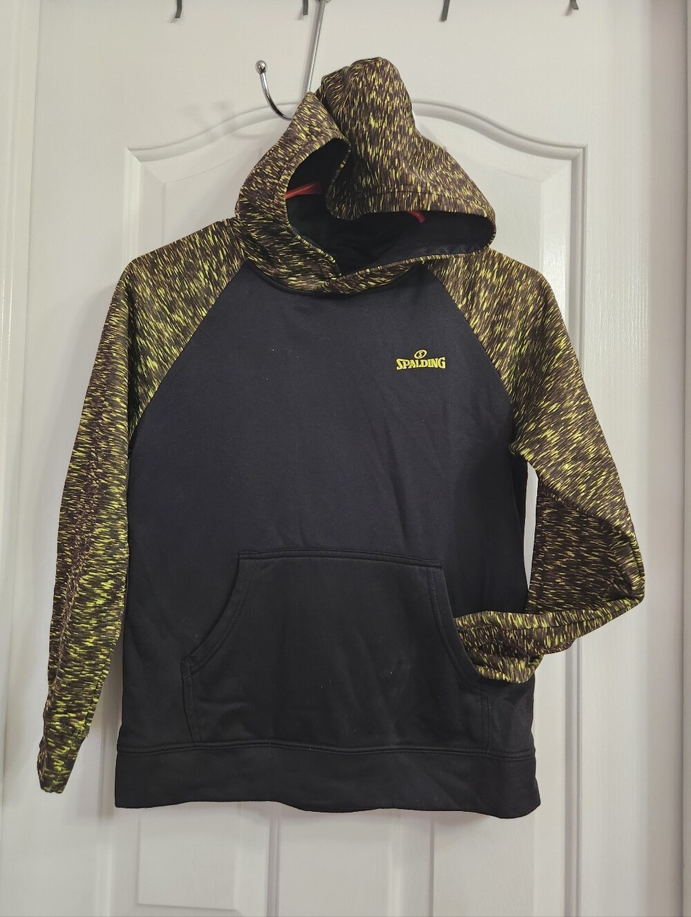 Spalding Black Hoodie with Yellow and Olive Space-Dye Sleeves SIZE MED 10/12